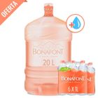 Oferta de Garrafón de 20 litros y 2 paquetes de agua natural Bonafont de 6 botellas de 1 litro cada una