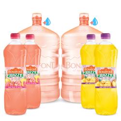 2 Agua natural Bonafont de 20 litros + 2 envase para 20 litros + agua Juizzy 1L Piña/Guayaba 4 piezas