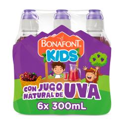 Agua Bonafont Kids Con Jugo Natural de Uva 6x300mL Tapa Chupón