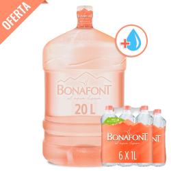 Oferta de Garrafón de 20 litros y 2 paquetes de agua natural Bonafont de 6 botellas de 1 litro cada una